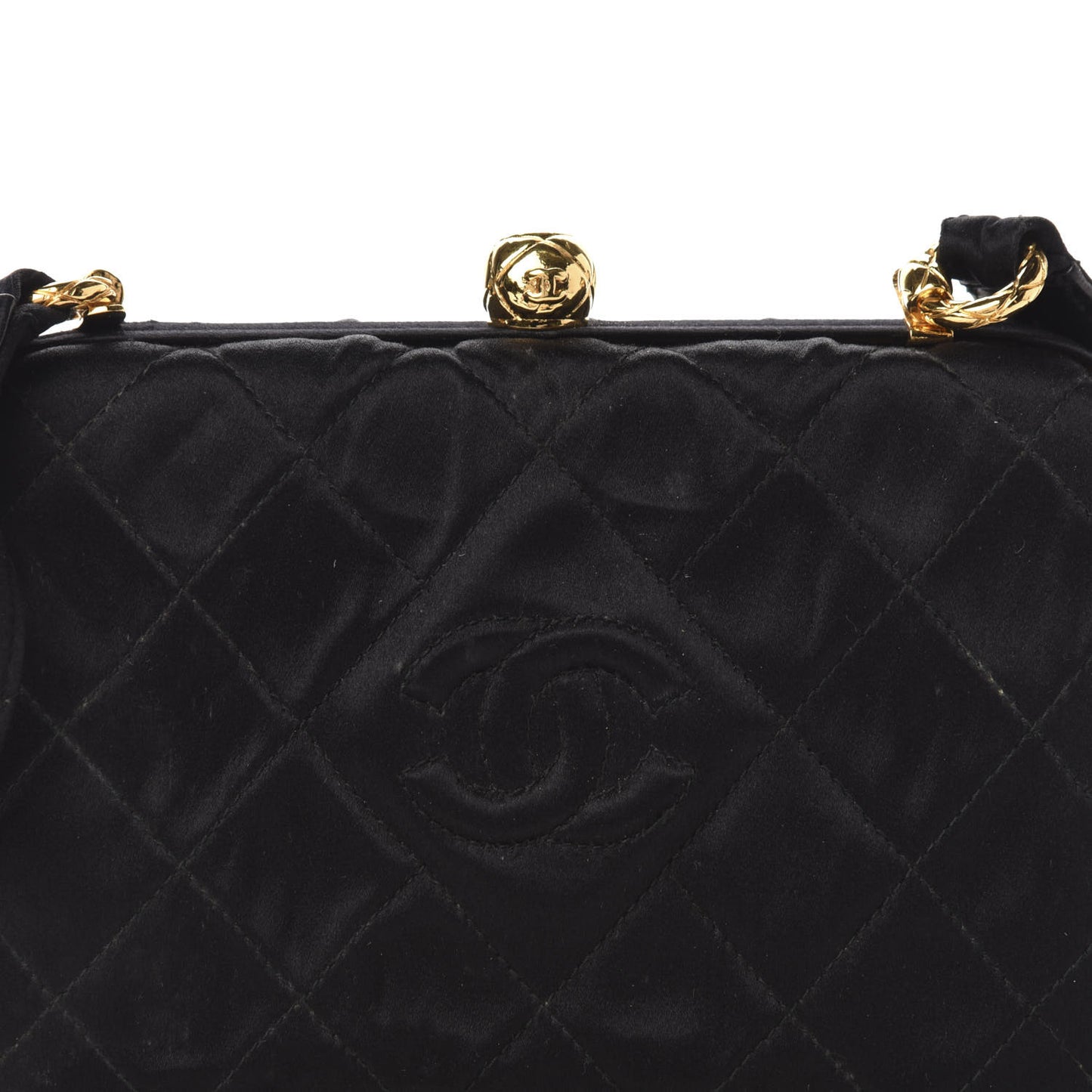 Satin Quilted Shoulder Bag Black