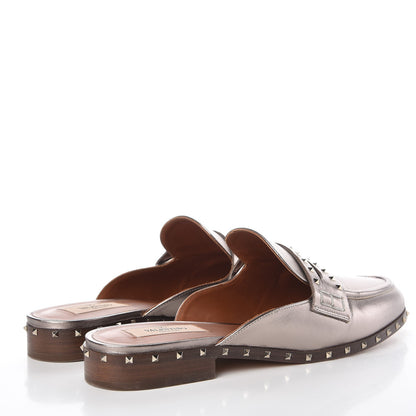 Valentino Garavani Metallic Lambskin Soul Rockstud Flat Mules 39 Silver 4 of 15