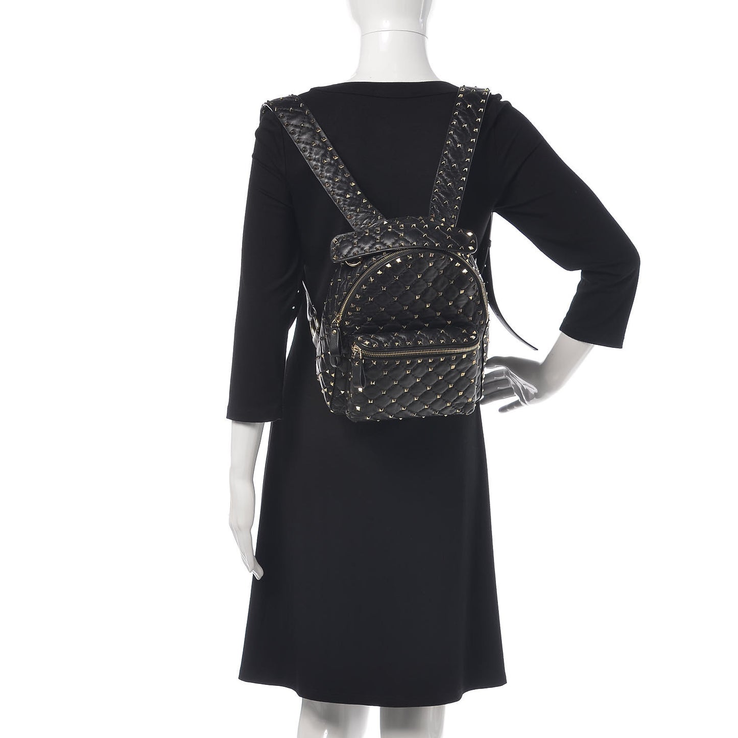 Nappa Quilted Small Rockstud Spike Backpack Black