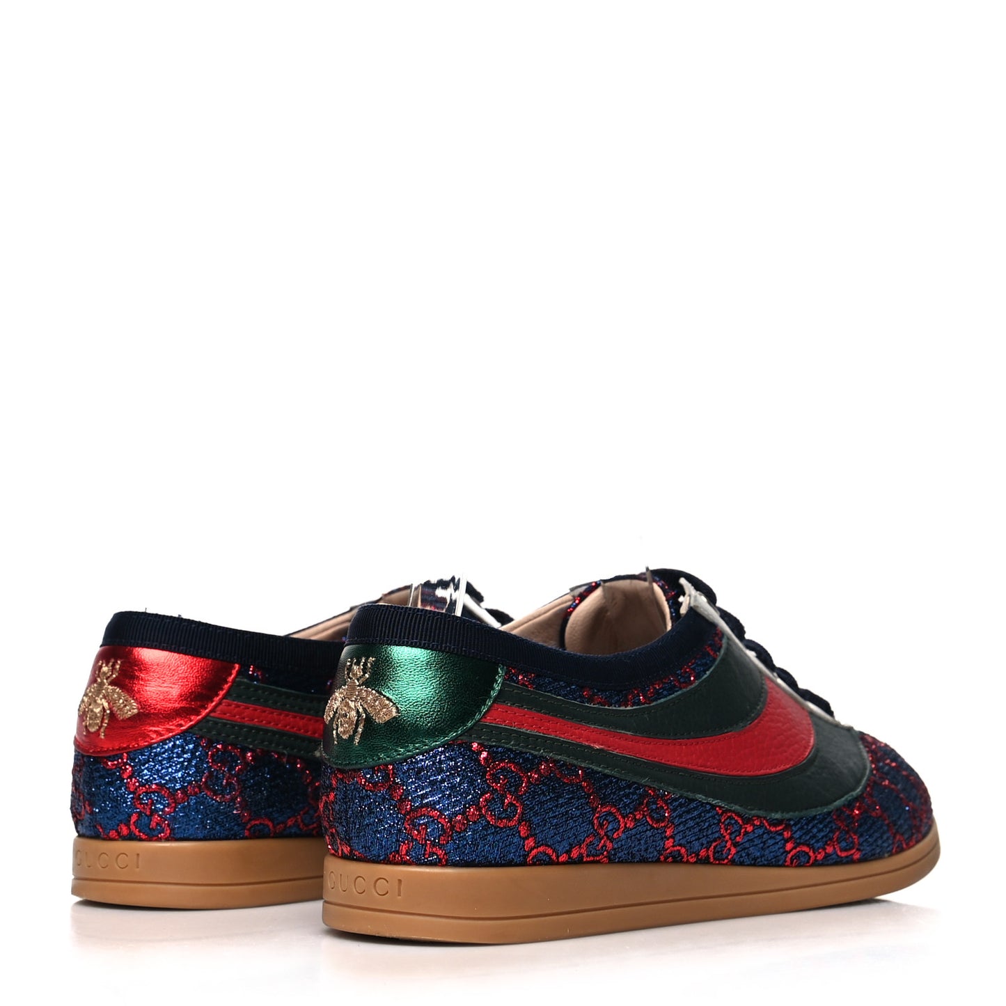 Lurex Calfskin Web GG Monogram Womens Falacer Sneakers 38 Iridescent Blue Iridescent Red Silver