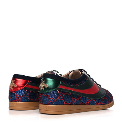 Gucci Lurex Calfskin Web GG Monogram Womens Falacer Sneakers 38 Iridescent Blue Iridescent Red Silver 4 of 9