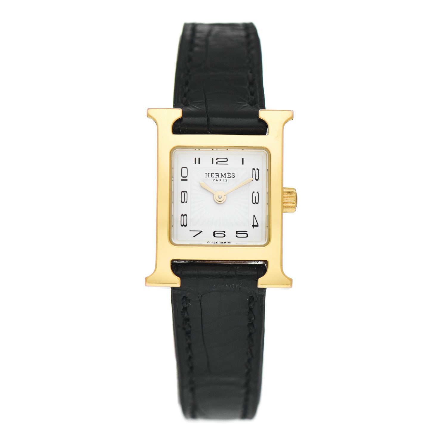 Hermes Stainless Steel Alligator 17.2mm Heure H Hour Quartz Watch Noir 1 of 5