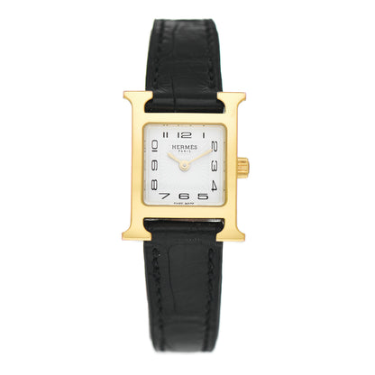 Hermes Stainless Steel Alligator 17.2mm Heure H Hour Quartz Watch Noir 1 of 5