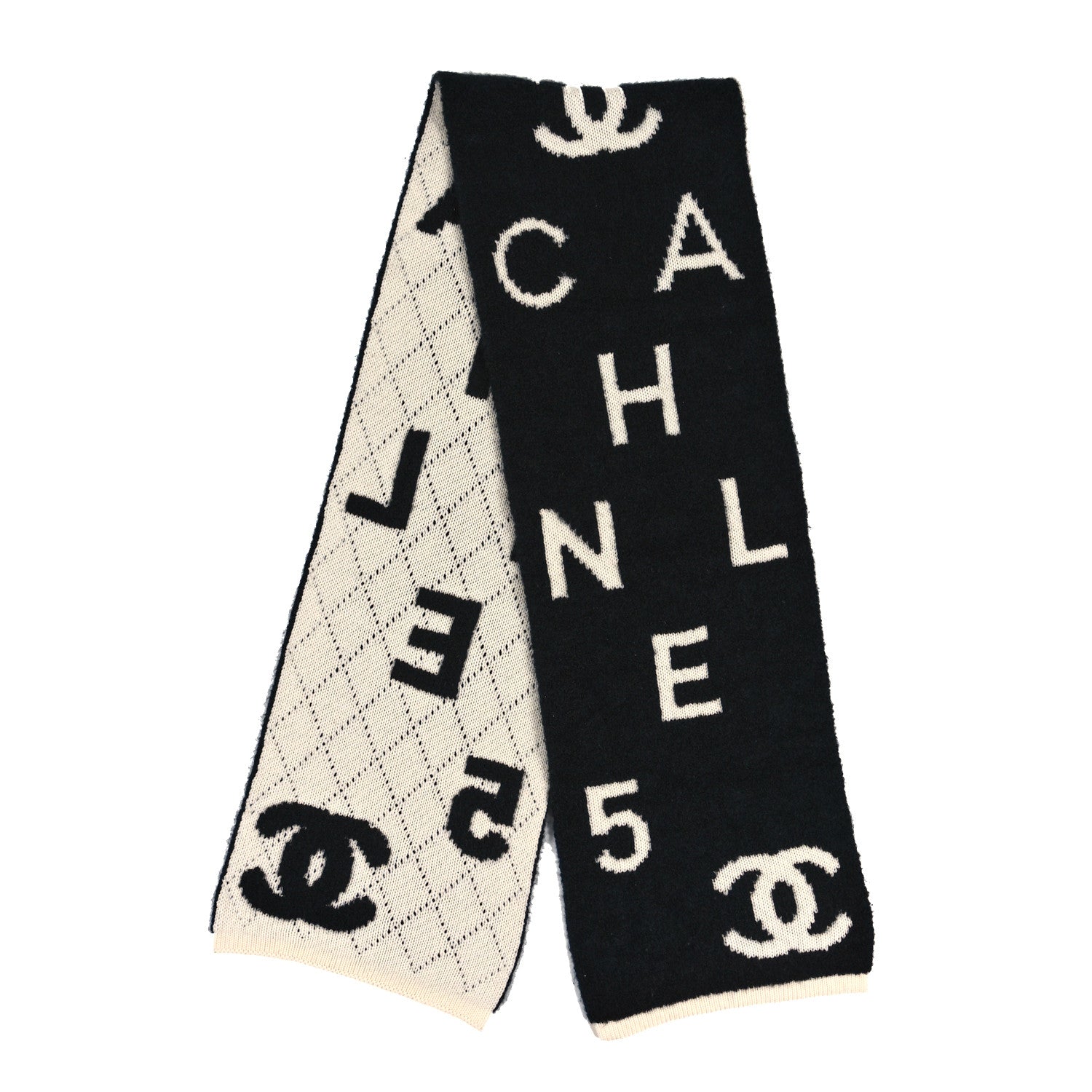 Chanel Wool Cashmere Silk CC Scarf Black White 2 of 3