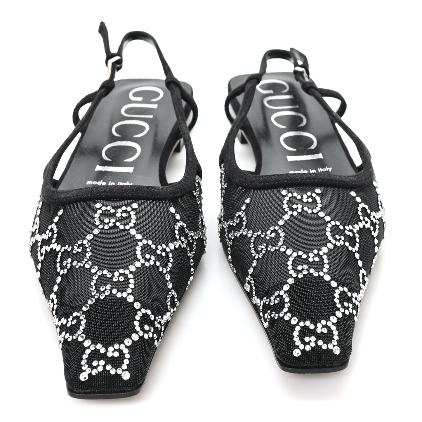 Tela Retino Kid Scamosciato Crystal GG Monogram Square G 35mm Slingback Pumps 38 Black