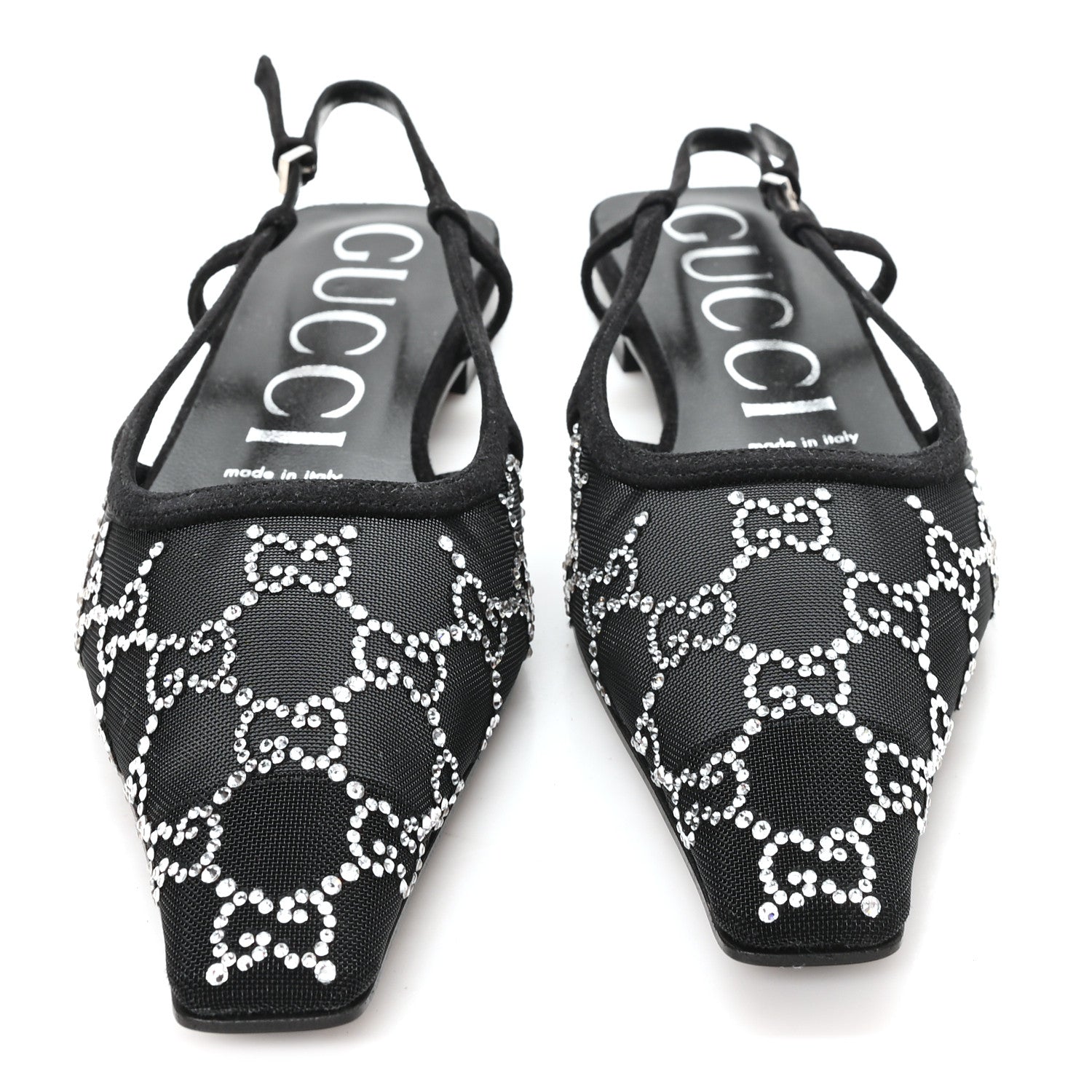 Gucci Tela Retino Kid Scamosciato Crystal GG Monogram Square G 35mm Slingback Pumps 38 Black 3 of 8