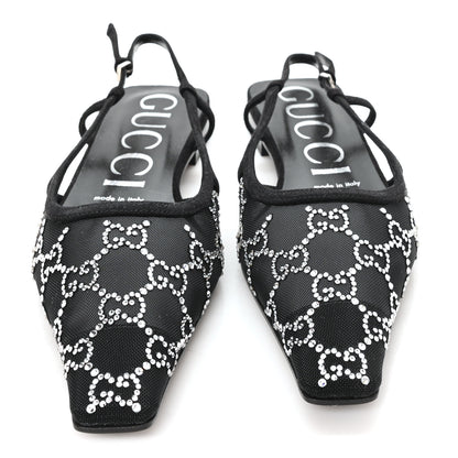 Gucci Tela Retino Kid Scamosciato Crystal GG Monogram Square G 35mm Slingback Pumps 38 Black 3 of 8