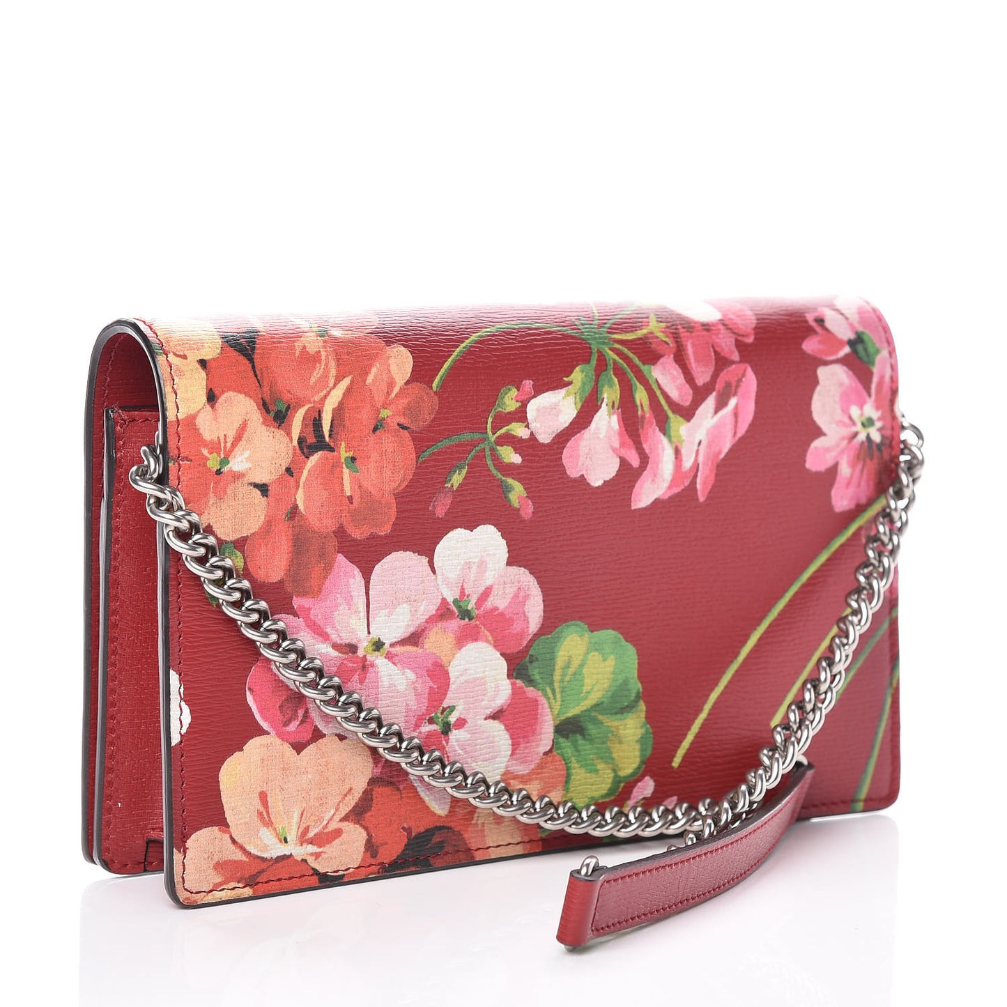 Calfskin Blooms Print Chain Wallet Romantic Cherry Multicolor