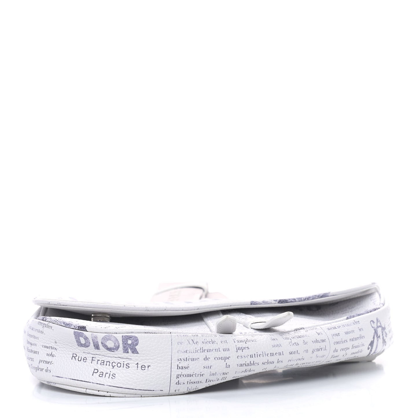 X DANIEL ARSHAM Grained Calfskin Newspaper Print Saddle Bag White