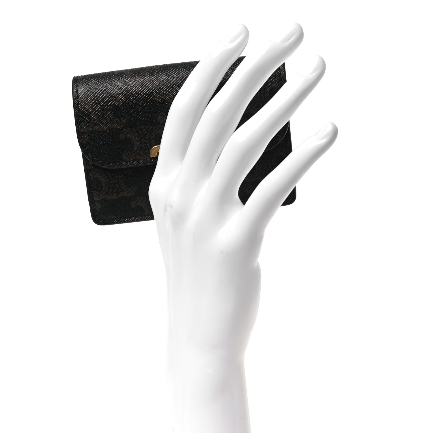 Celine Triomphe Canvas Calfskin Flap Card Holder Tan 2 of 9