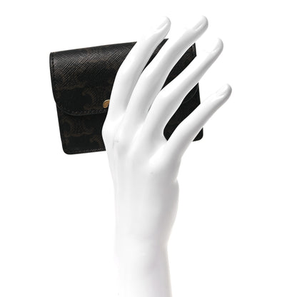 Celine Triomphe Canvas Calfskin Flap Card Holder Tan 2 of 9