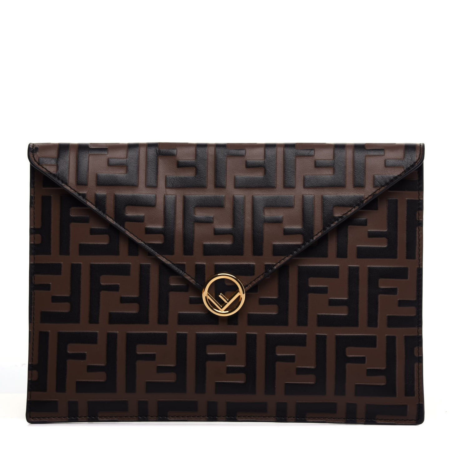 Vitello Soft F is Fendi Bi-Color FF 1974 Embossed Envelope Pouch Maya Black
