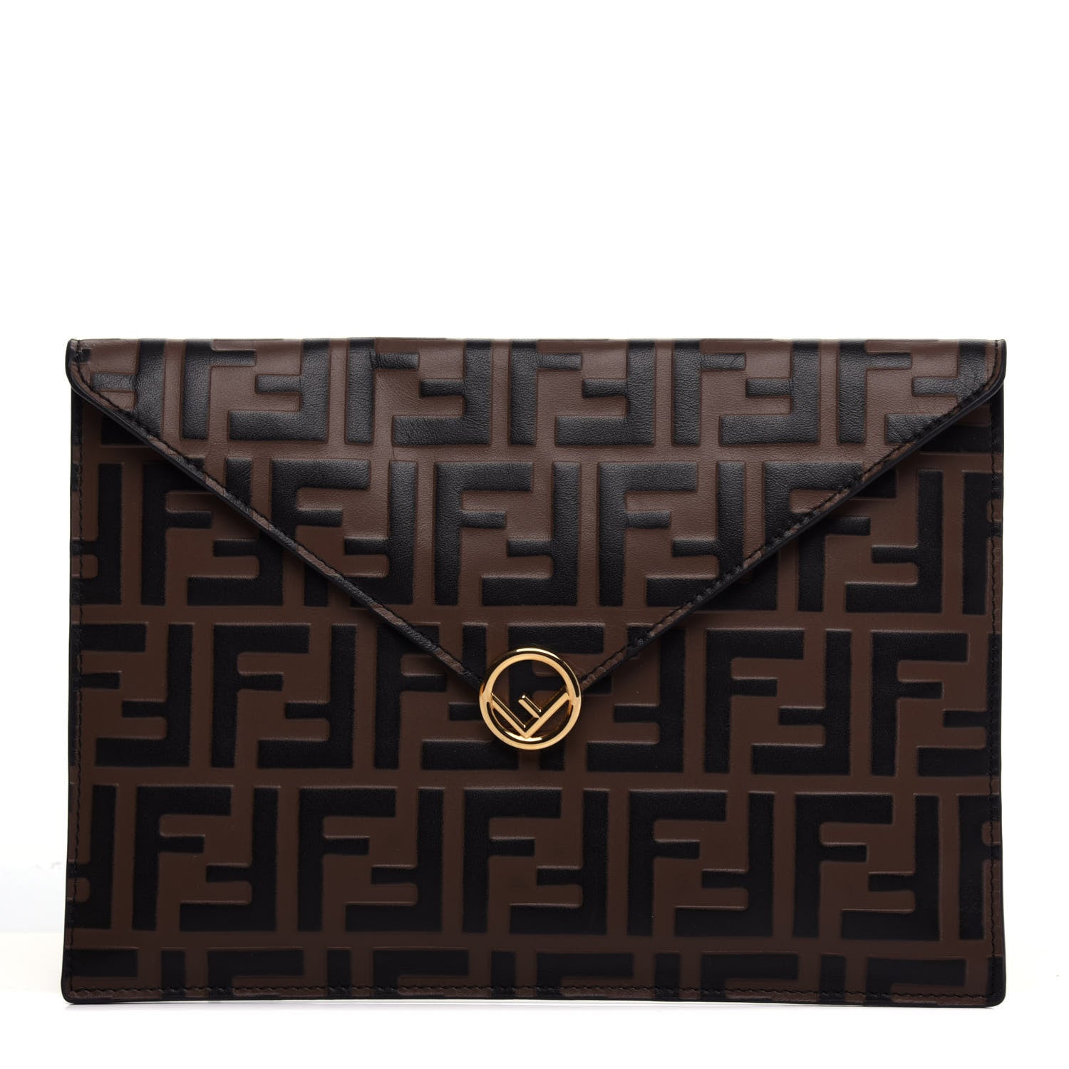 Fendi Vitello Soft F is Fendi Bi-Color FF 1974 Embossed Envelope Pouch Maya Black 1 of 7