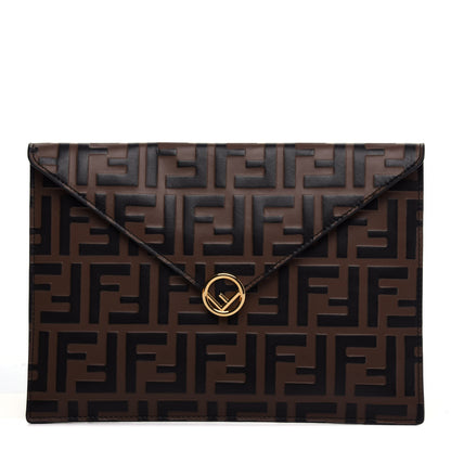 Fendi Vitello Soft F is Fendi Bi-Color FF 1974 Embossed Envelope Pouch Maya Black 1 of 7