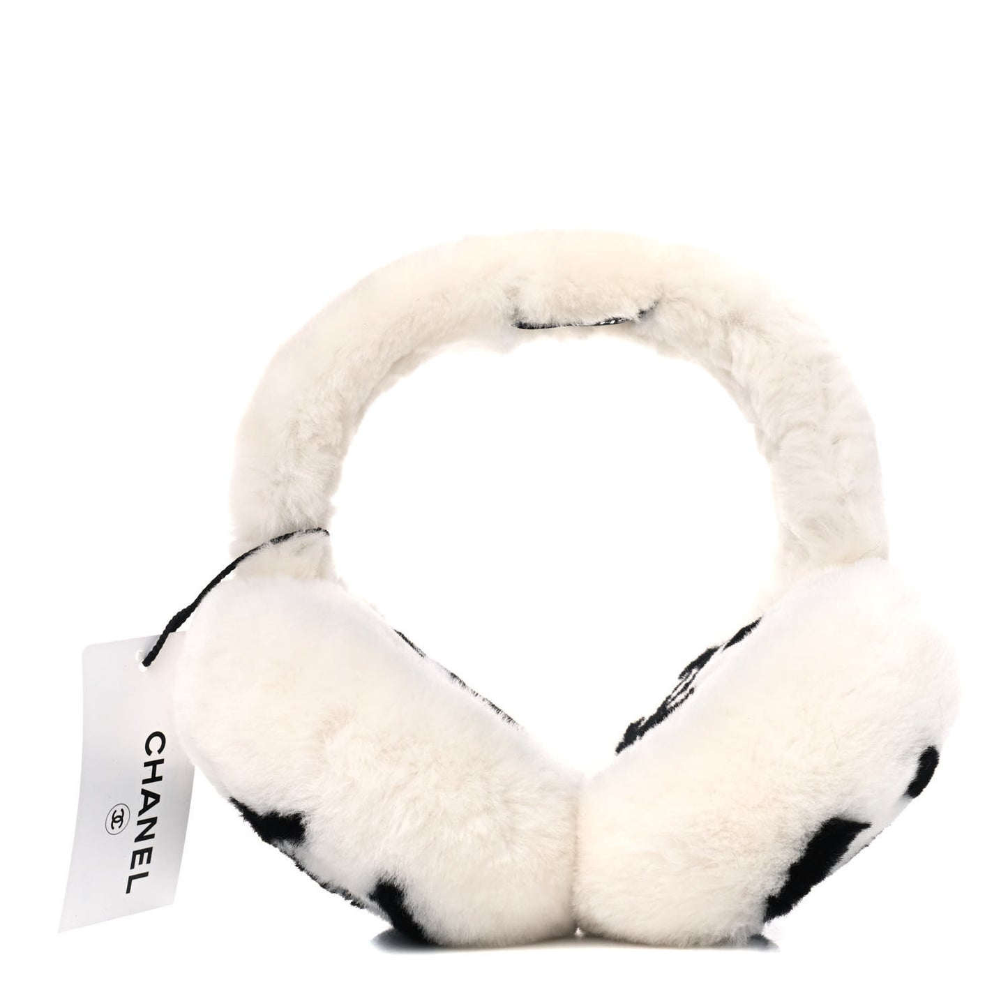 Shearling CC Ear Muffs White Black