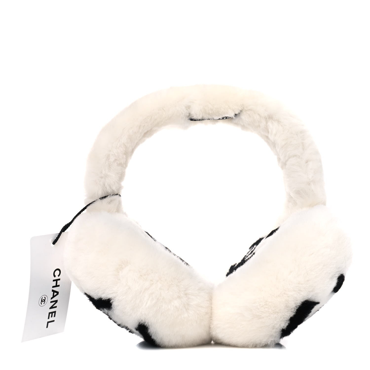 Chanel Shearling CC Ear Muffs White Black 1 of 3