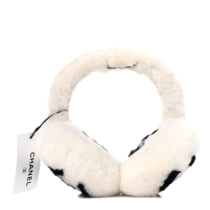 Chanel Shearling CC Ear Muffs White Black 1 of 3