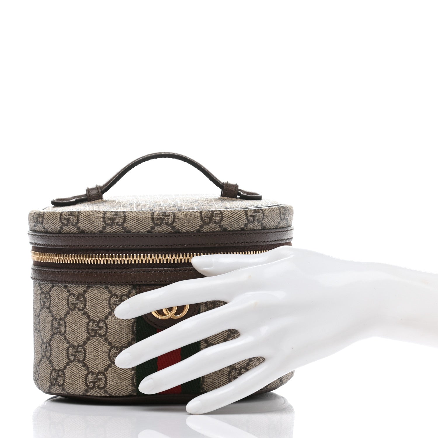 Gucci GG Supreme Monogram Textured Calfskin Web Ophidia Vanity Cosmetic Case Beige Ebony New Acero 2 of 8