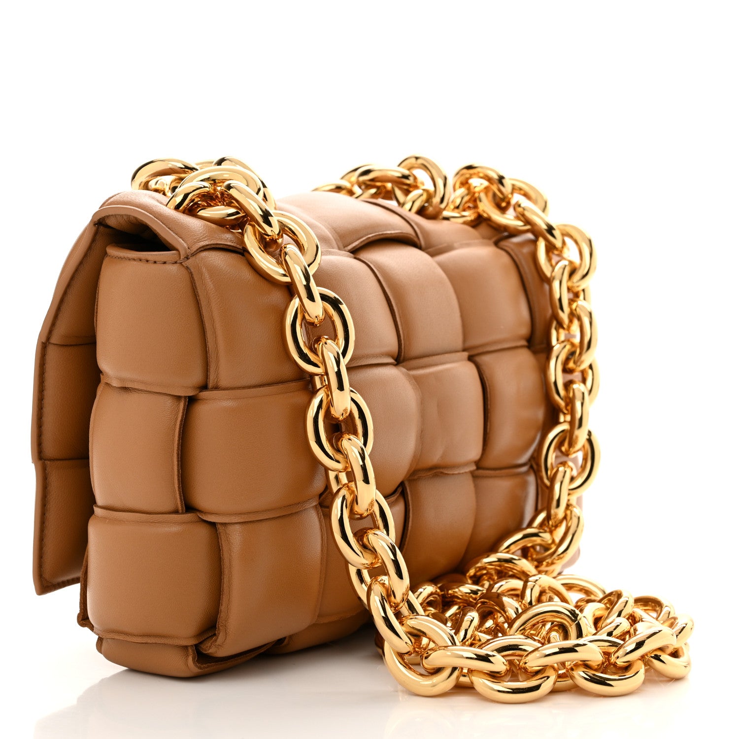 Bottega Veneta Lambskin Maxi Intreccio Padded Chain Cassette Crossbody Bag Caramel 3 of 11