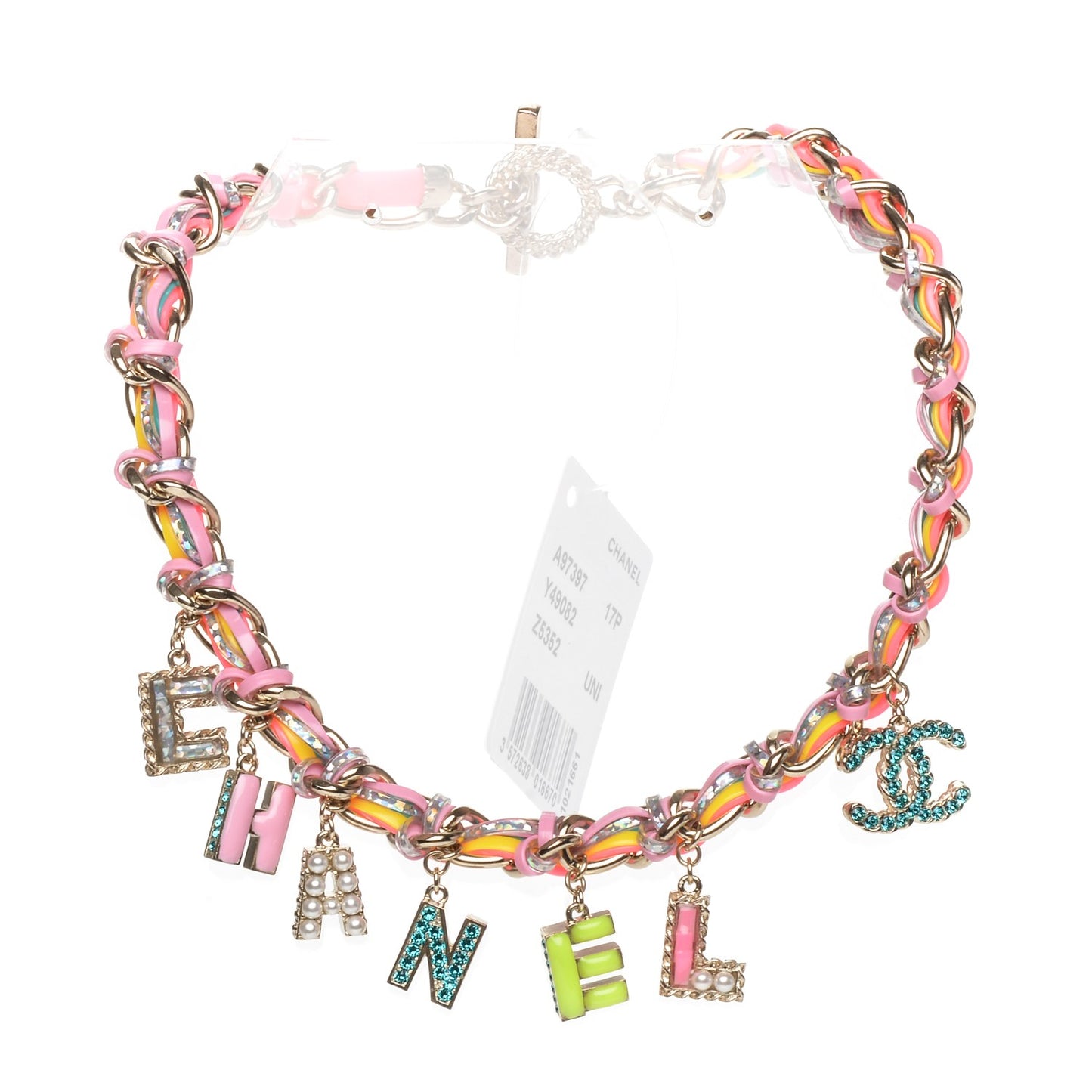 Metal Strass PVC Enamel CC Chain Link Choker Necklace Gold Blue Pink Yellow
