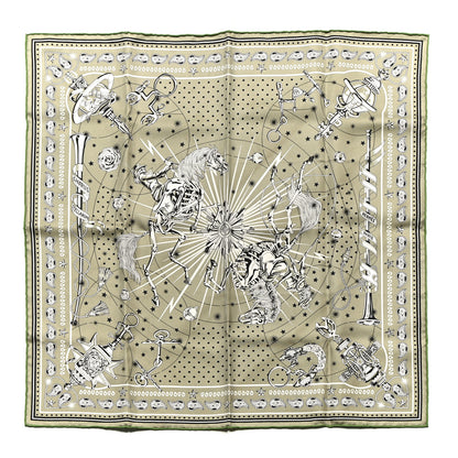 Hermes Silk Chorus Stellarum Bandana Scarf 55 Vert Argile White Noir 1 of 5