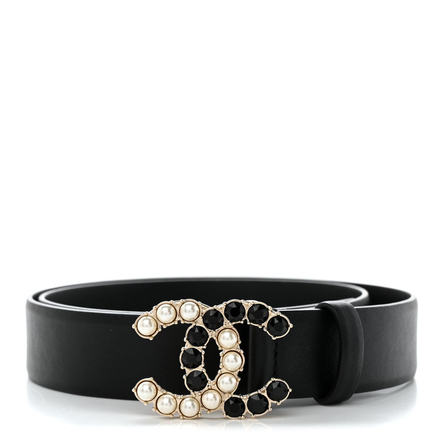 Calfskin Pearl Crystal CC Belt 80 32 Black
