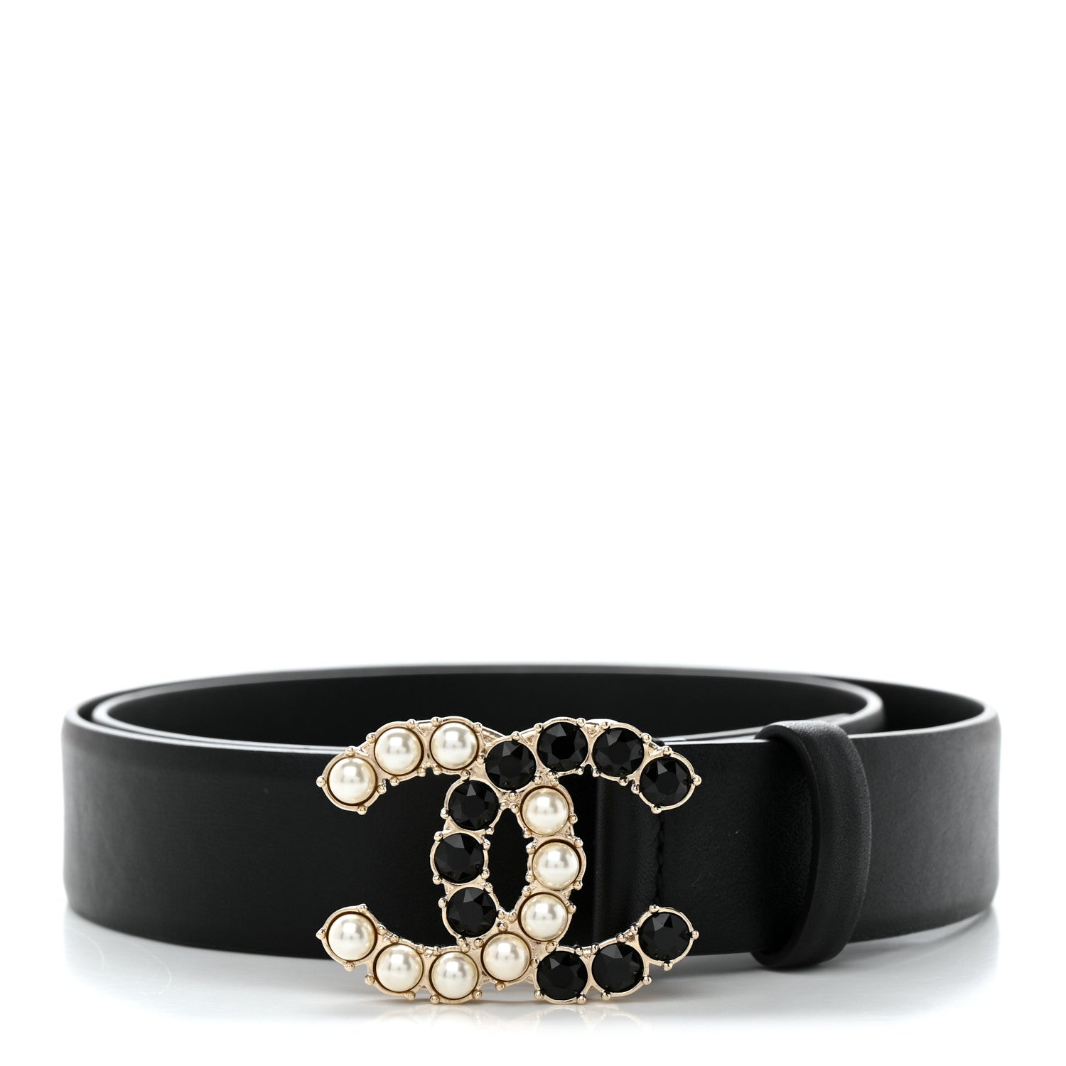 Chanel Calfskin Pearl Crystal CC Belt 80 32 Black 1 of 7