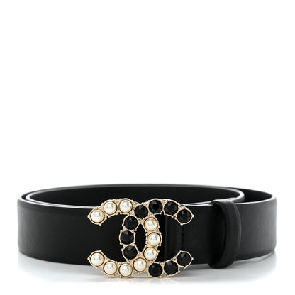 Chanel Calfskin Pearl Crystal CC Belt 80 32 Black 1 of 7