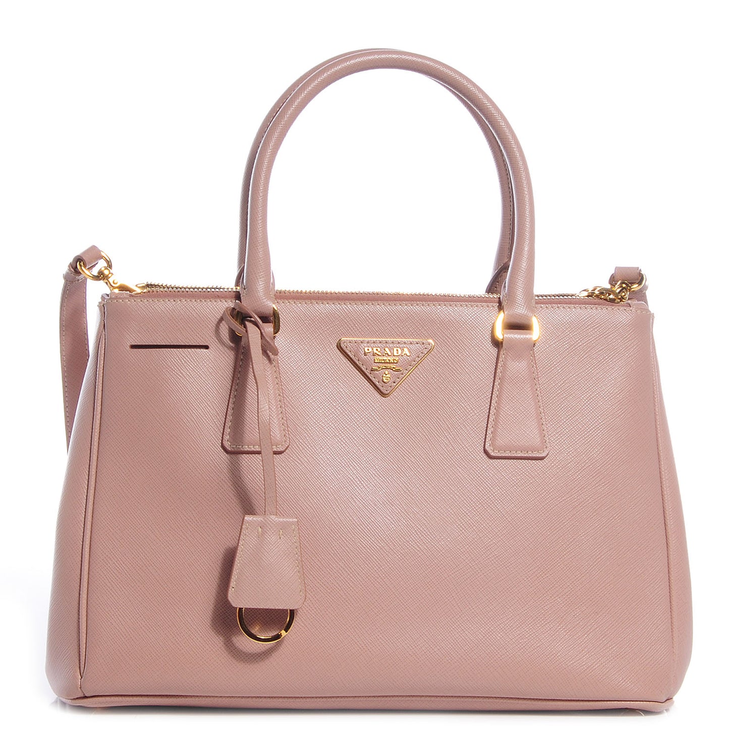 Saffiano Lux Small Double Zip Tote Cammeo
