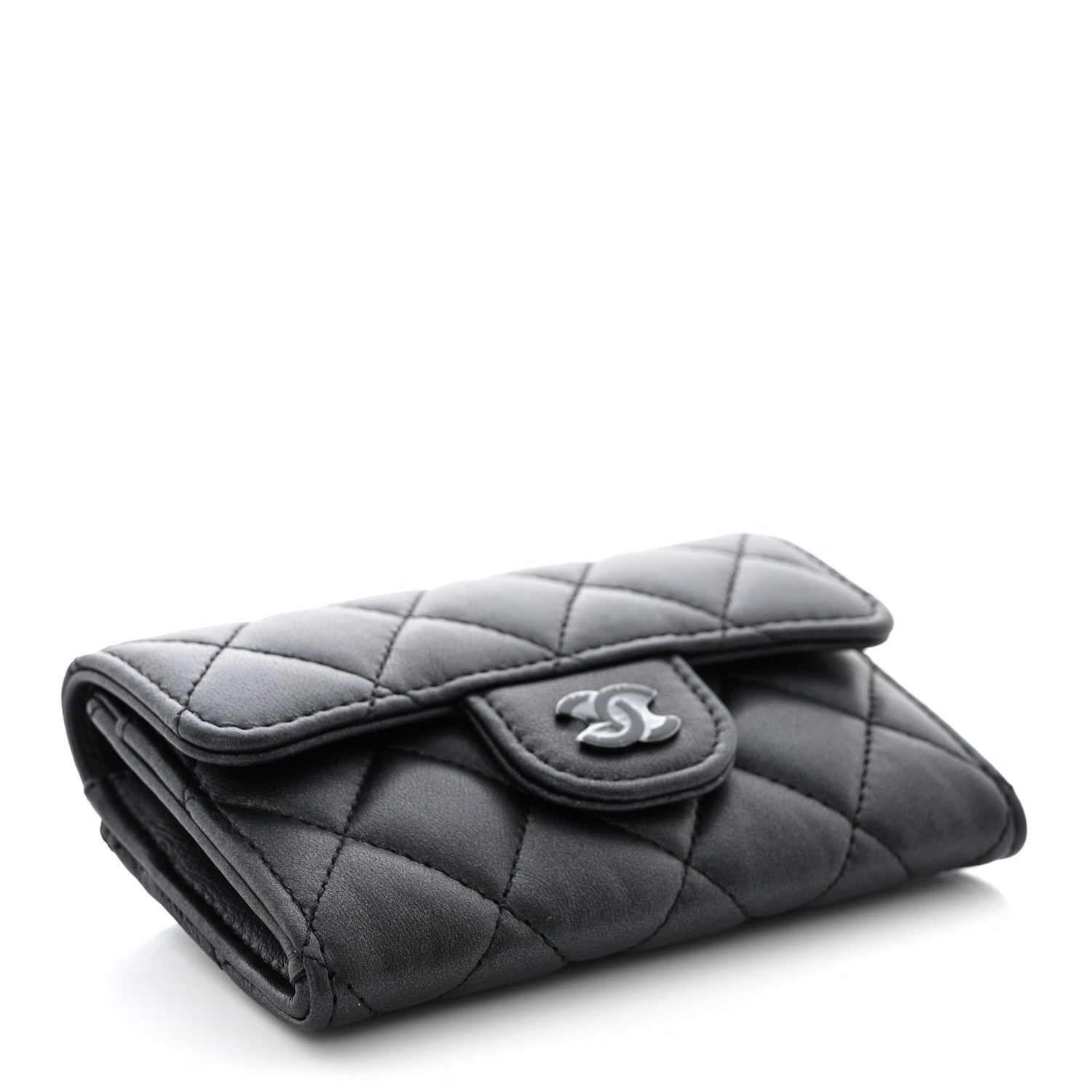 Chanel Pearly Lambskin Quilted Flap Card Holder Wallet So Black 4 of 9