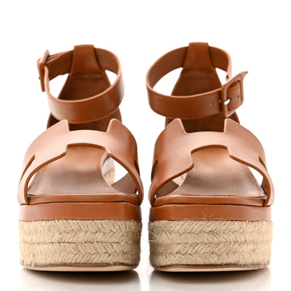 Hermes Goatskin Elda Espadrille Wedge Sandals 39 Marron Glaise 2 of 9