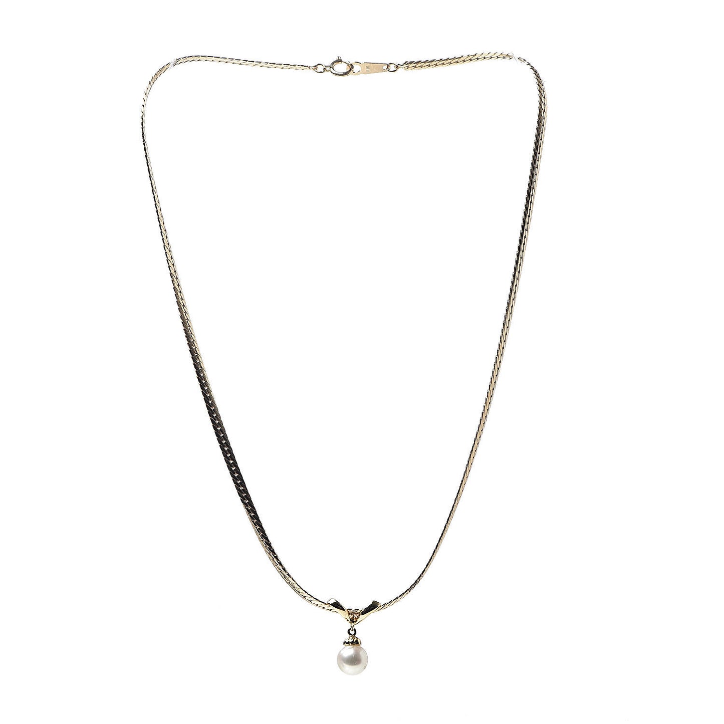 18K Yellow Gold Akoya Pearl 7mm Drop Pendant Necklace