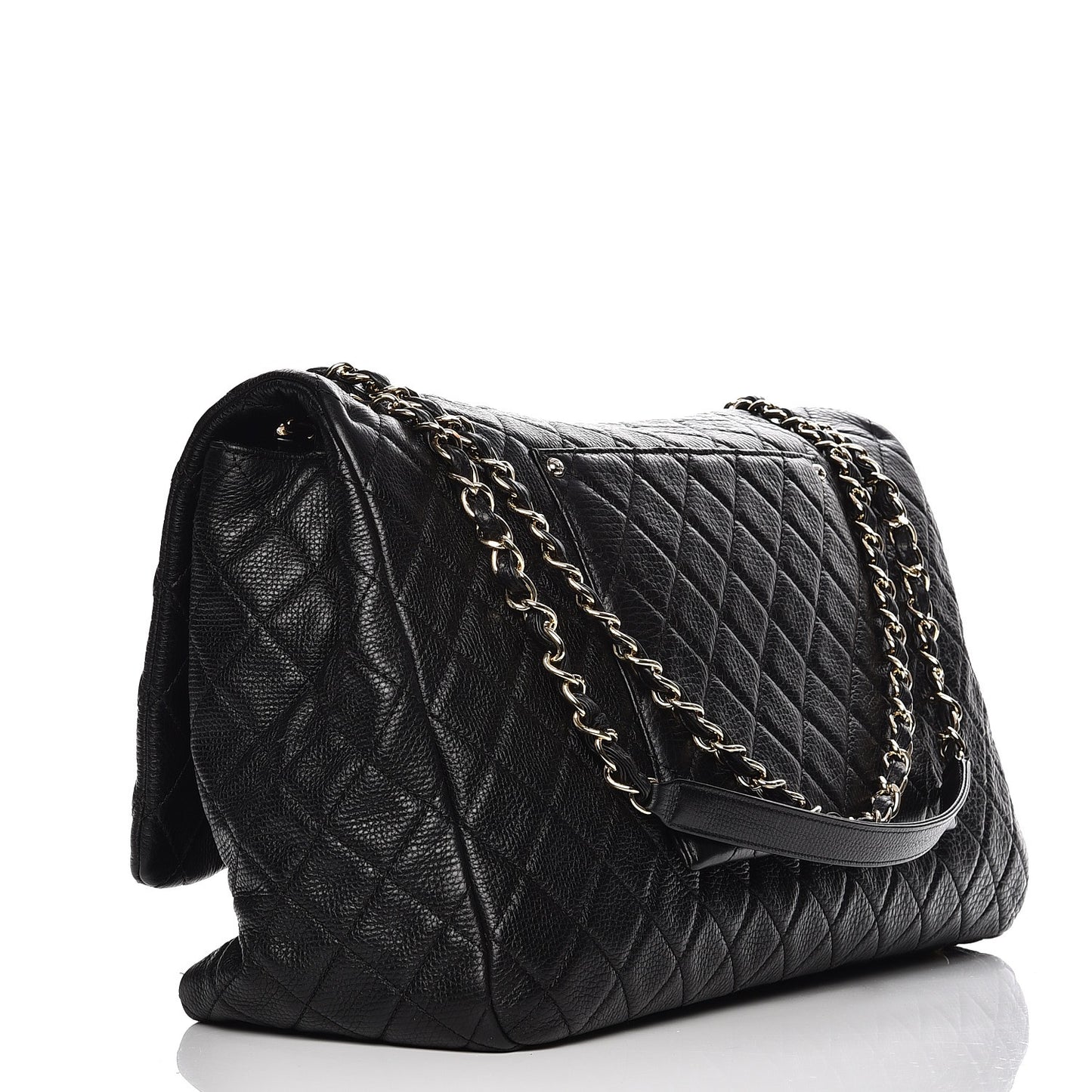 Calfskin Quilted XXL Travel Flap Bag Black
