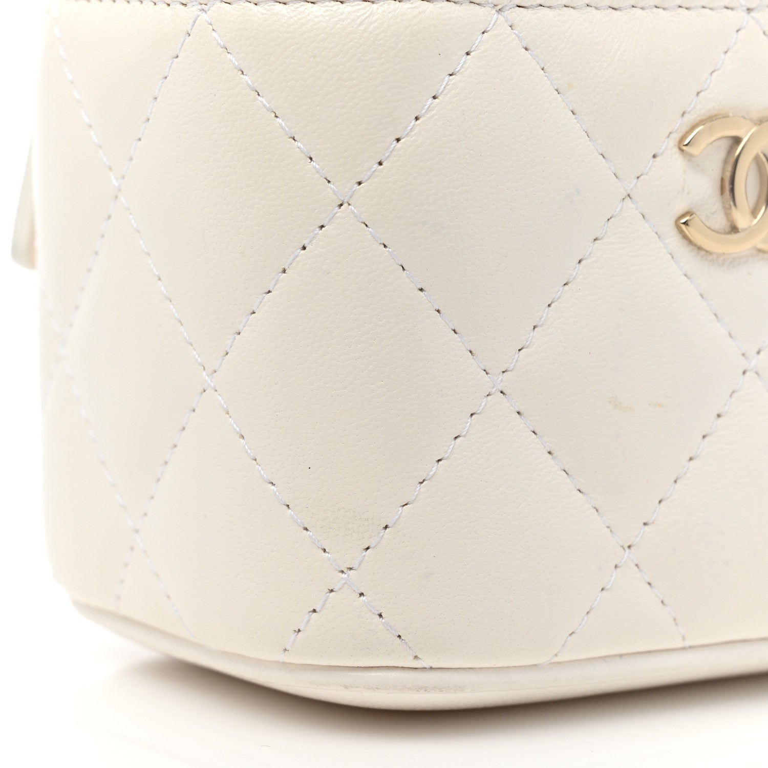 Chanel Lambskin Quilted Mini Camellia Bow Vanity Case With Chain White 12 of 15