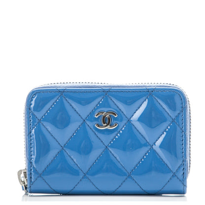 Chanel Patent Calfskin Quilted Zip Coin Purse Blue 1 of 7