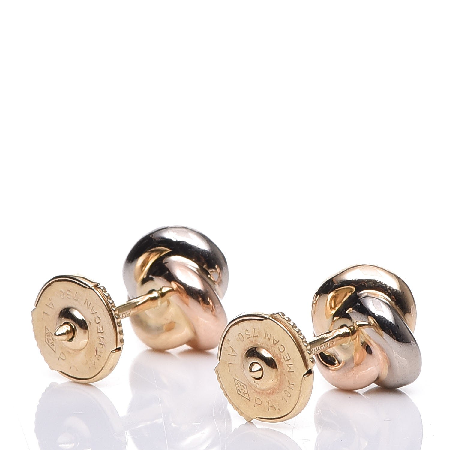 Cartier 18K Pink Yellow White Gold Diamond Trinity Stud Earrings 3 of 4