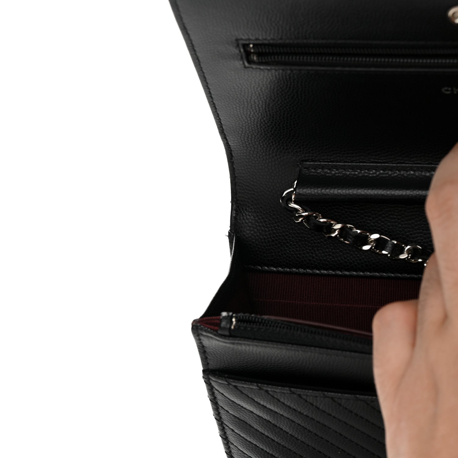 Chanel Caviar Chevron Quilted Wallet On Chain WOC Black 14 of 15