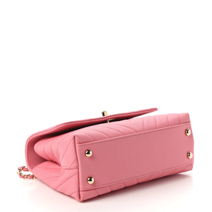Chanel Caviar Chevron Quilted Mini Coco Handle Flap Pink 4 of 10