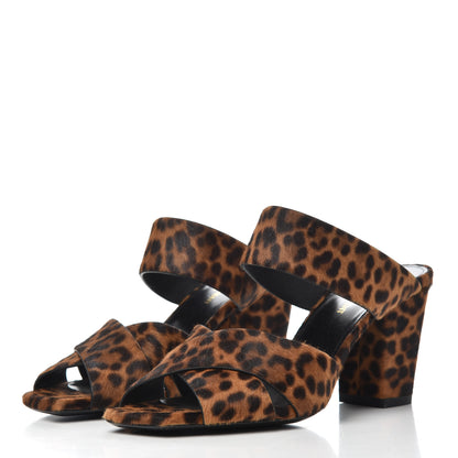 Saint Laurent Ponyhair Leopard Print Oak 75 Ankle Strap Sandals 39.5 Brown 3 of 11