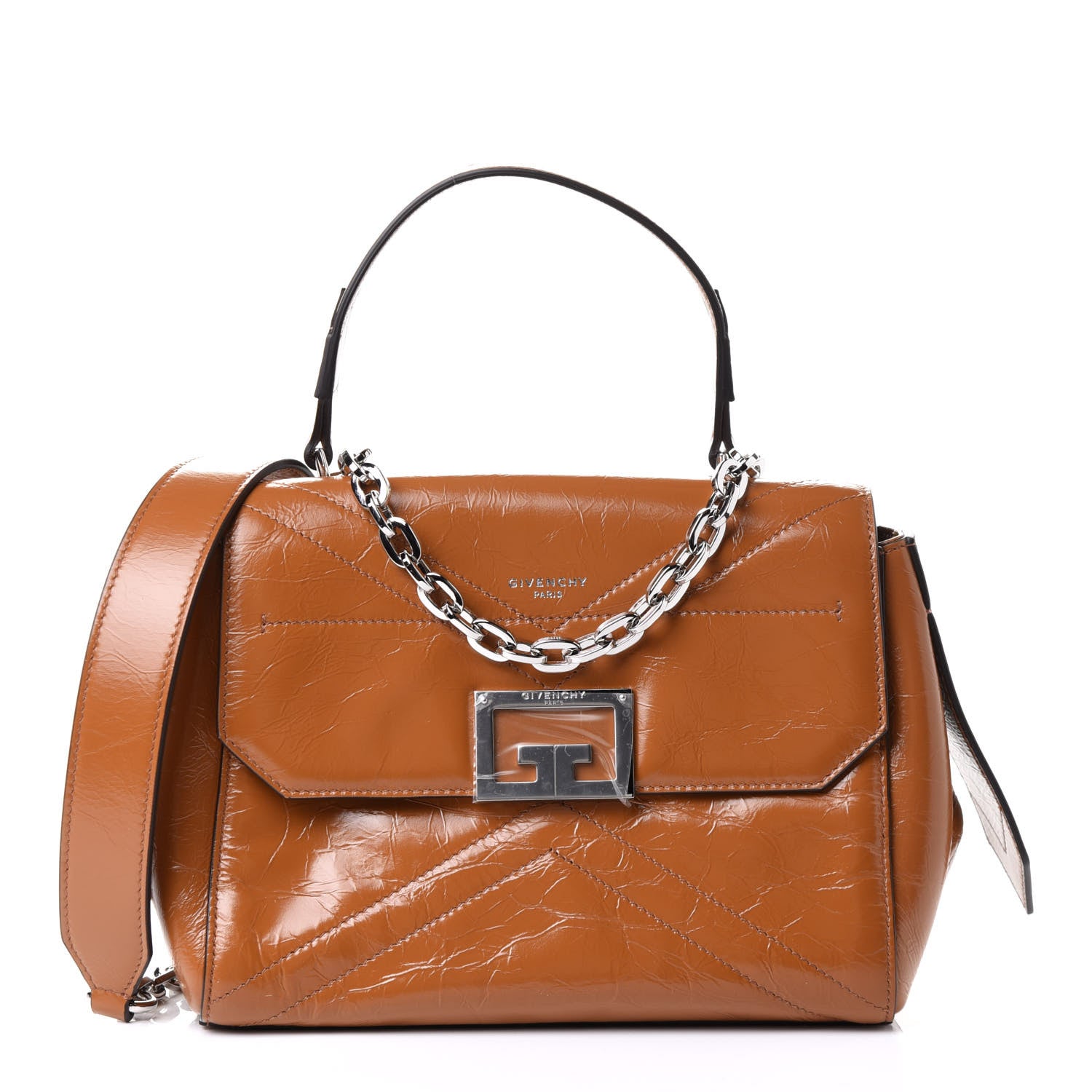 Givenchy Creased Patent Calfskin Small ID Flap Tan 1 of 5