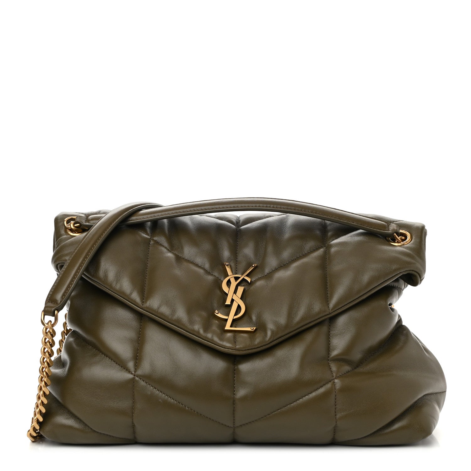 Saint Laurent Lambskin Quilted Medium Loulou Puffer Monogram Chain Satchel Seaweed 1 of 10