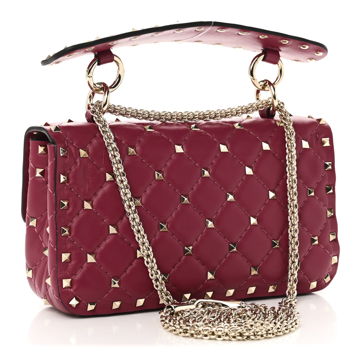 Nappa Small Rockstud Spike Shoulder Bag Raspberry