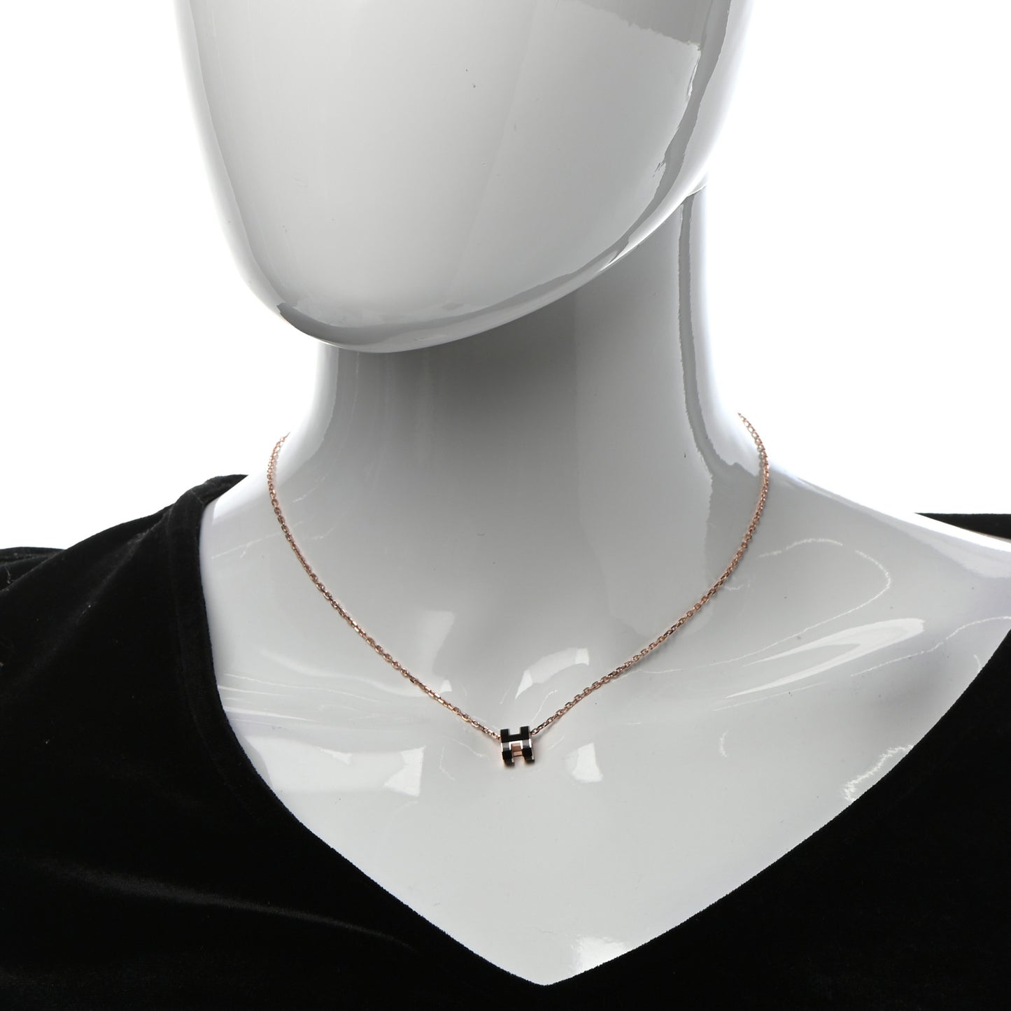 Lacquered Rose Gold Mini Pop H Pendant Necklace Black