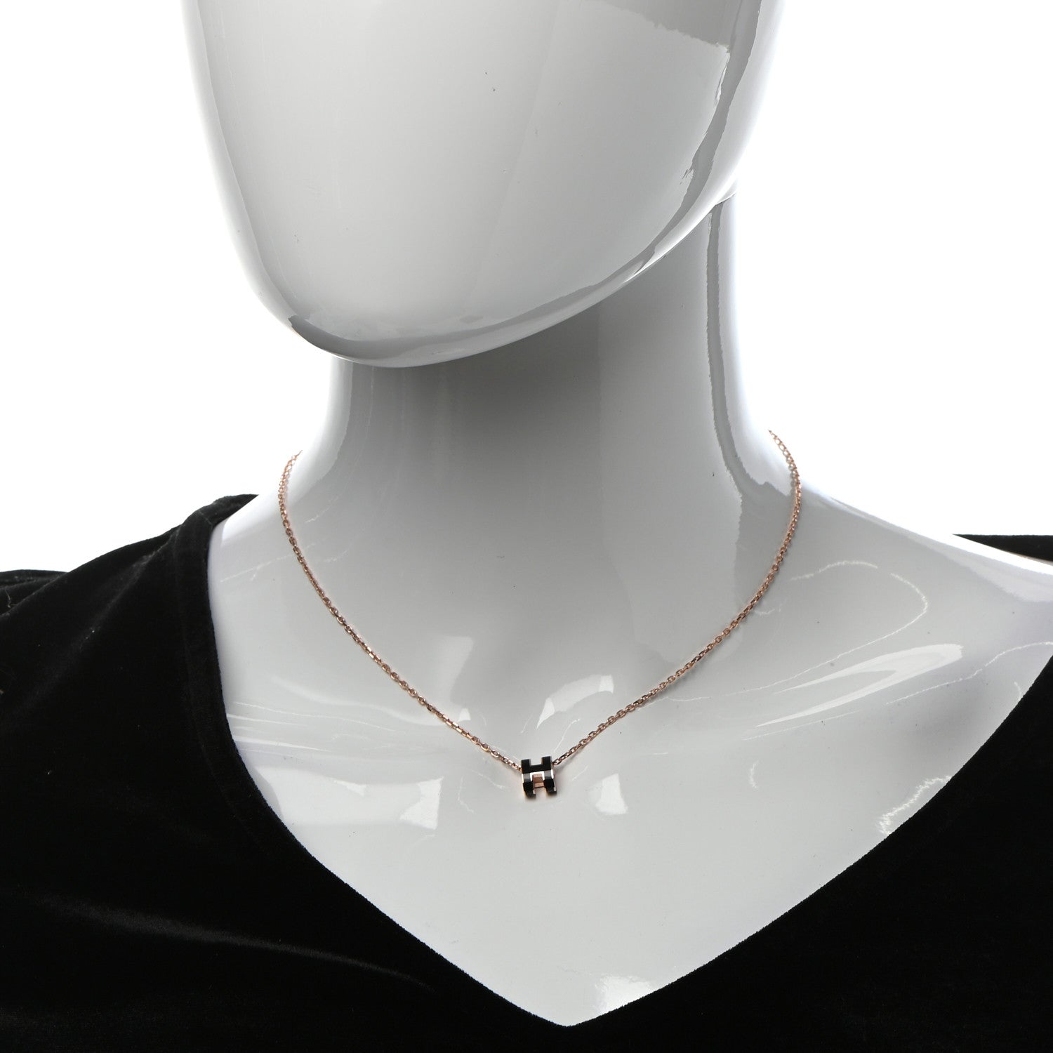 Hermes Lacquered Rose Gold Mini Pop H Pendant Necklace Black 2 of 6
