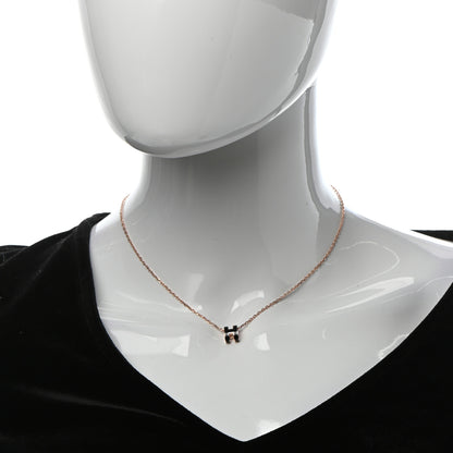 Hermes Lacquered Rose Gold Mini Pop H Pendant Necklace Black 2 of 6