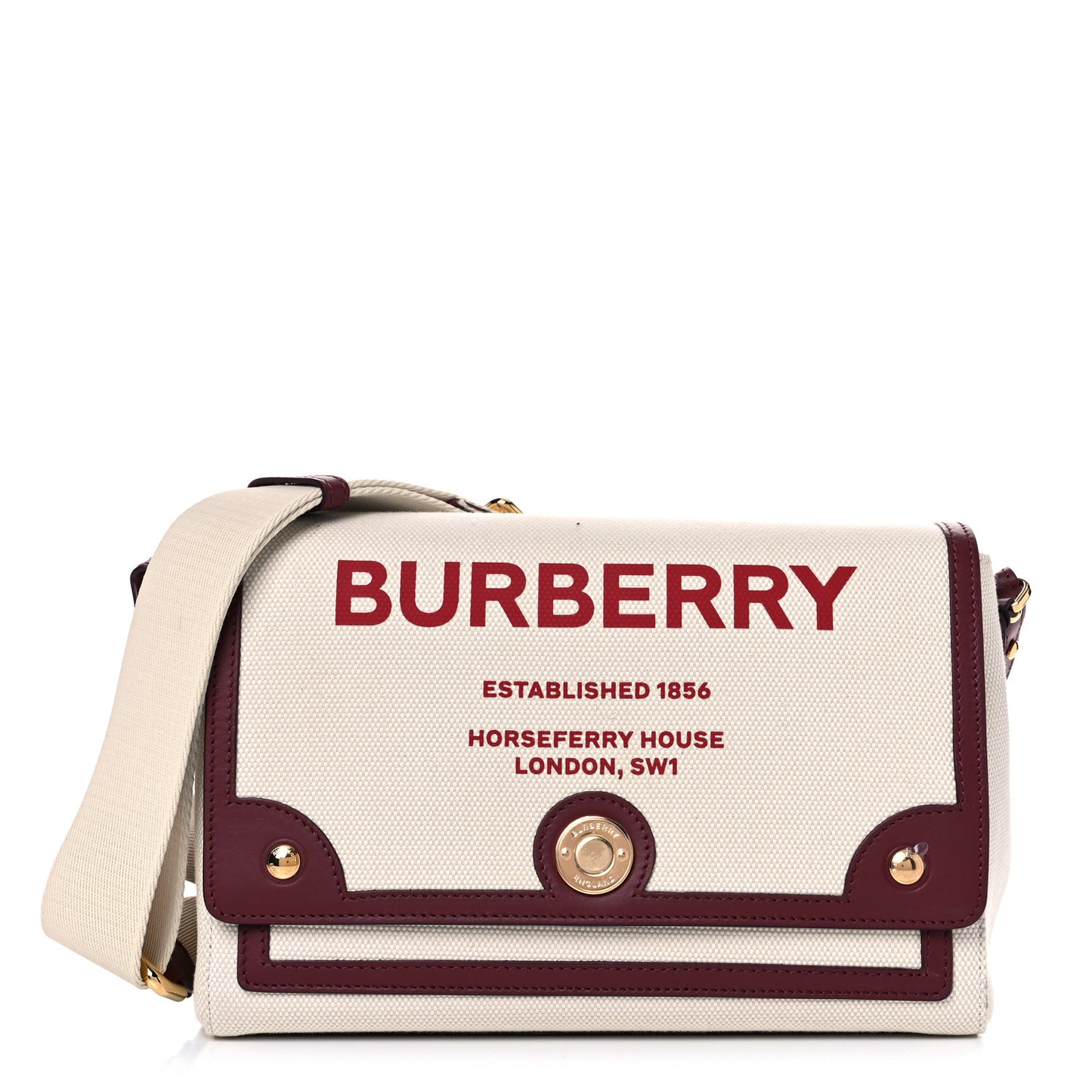 Canvas Horseferry Print Note Crossbody Bag Natural Tan Fiery Red