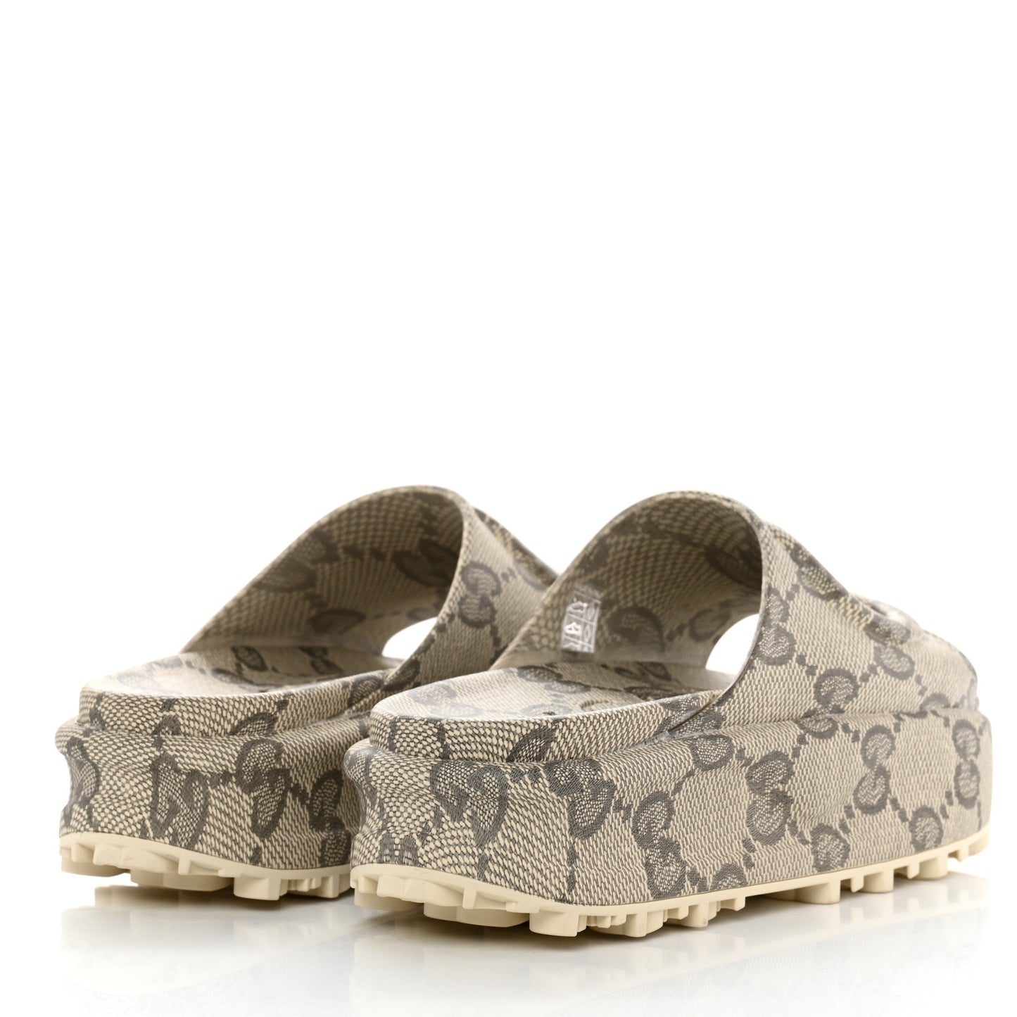 Cubic Rubber GG Monogram Womens Interlocking G Platform 42mm Slide Sandals 37 Beige Ebony