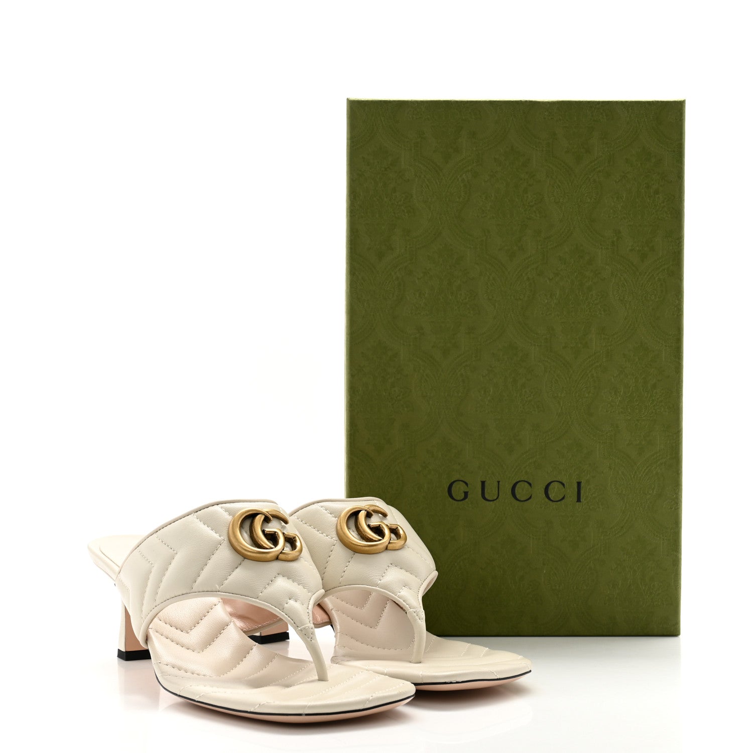 Gucci Nappa Charlotte Double G Marmont Thong Pumps 35 Black 38.5 Mystic White 9 of 9