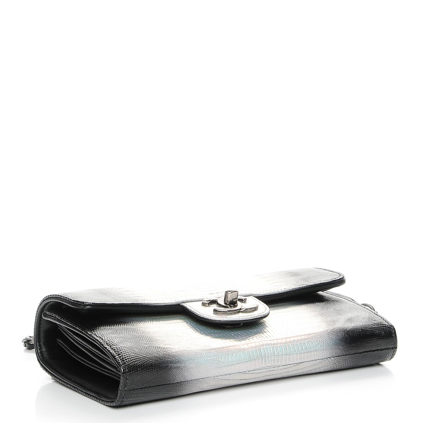 Iridescent Lizard Ombre Clutch with Removable Chain Silver