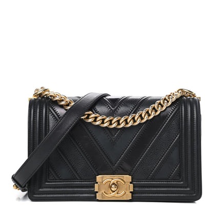 Chanel Caviar Suede Calfskin Chevron Medium Boy Flap Black 1 of 14